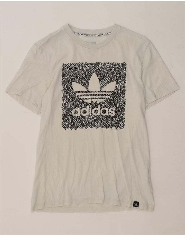 Adidas - Camiseta gráfica para hombre, talla pequeña, algodón blanco