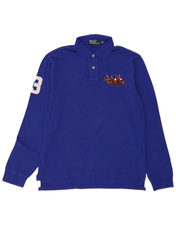 Polo Ralph Lauren Camisa de manga larga para hombre, ajuste personalizado, algodón azul grande