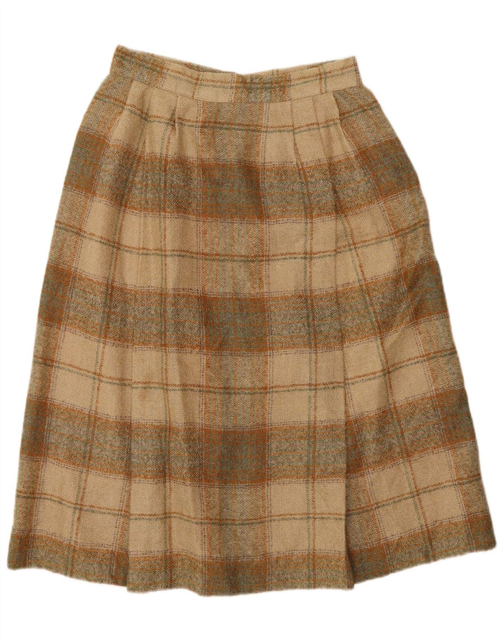 Vintage mujer A-Line falda W26 pequeño beige comprobar poliéster