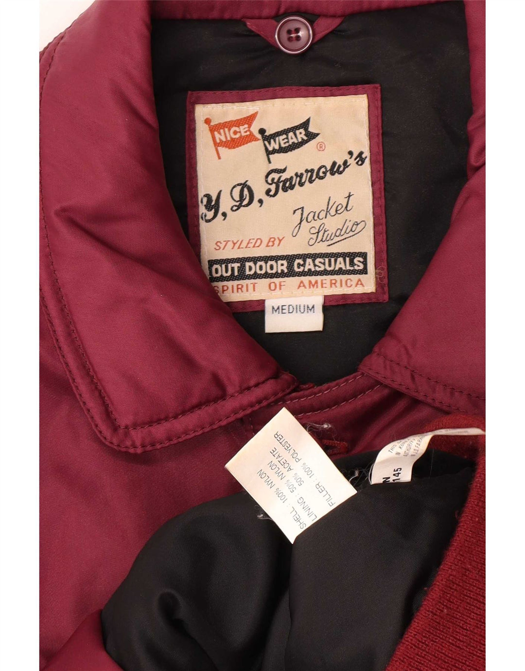Vintage hombres acolchado chaqueta bomber Reino Unido 38 medio borgoña nylon