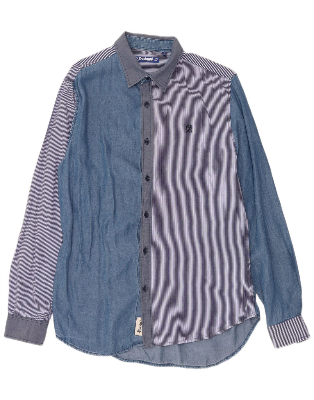 Camisa Desigual Hombre Lyocell Patchwork Azul Grande