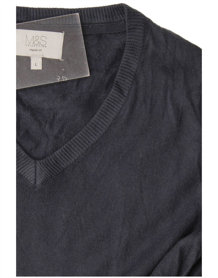 Marks & Spencer Jersey de corte regular con cuello en V para hombre, talla grande, azul marino
