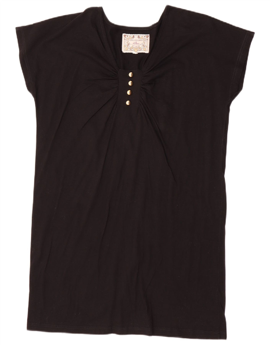 Vintage mujer túnica vestido Reino Unido 14 algodón negro medio