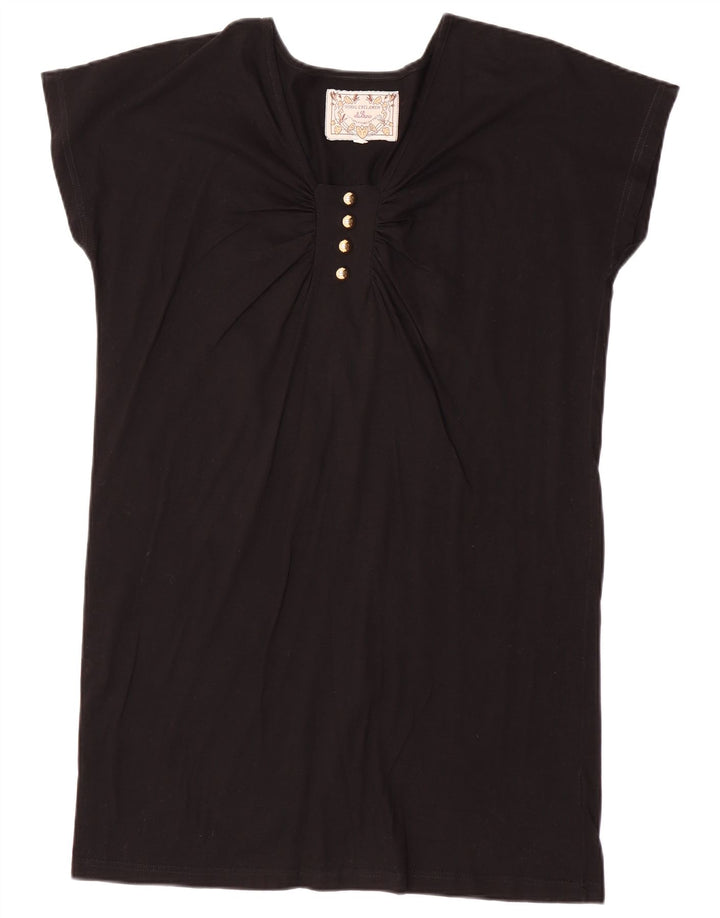 Vintage mujer túnica vestido Reino Unido 14 algodón negro medio