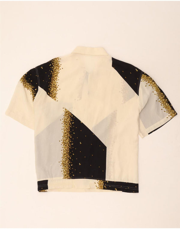 Vintage hombres camisa de manga corta grande off blanco geométrico