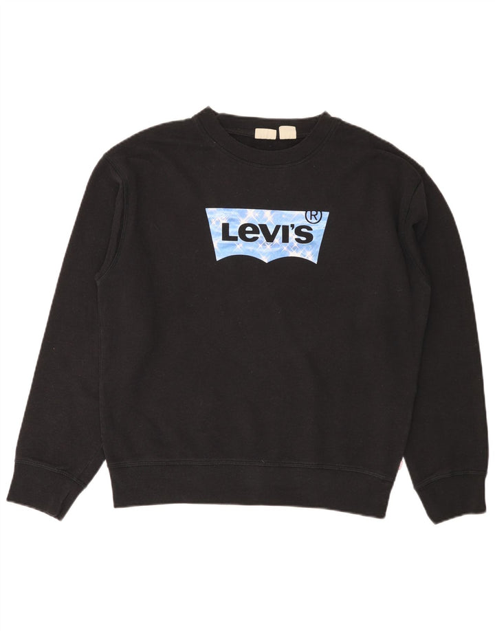 LEVI'S Sudadera con gráfico extragrande para mujer UK 10 Small Black Cotton