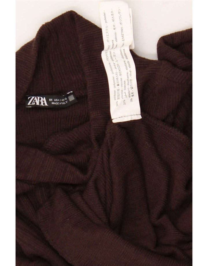 Zara Mujer Top Manga Larga UK 46 Grande Poliéster Marrón