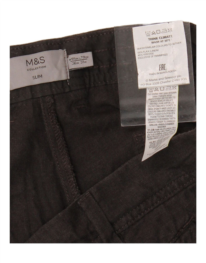 MARKS & SPENCER Pantalones chinos ajustados para hombre W36 L25 Lino gris
