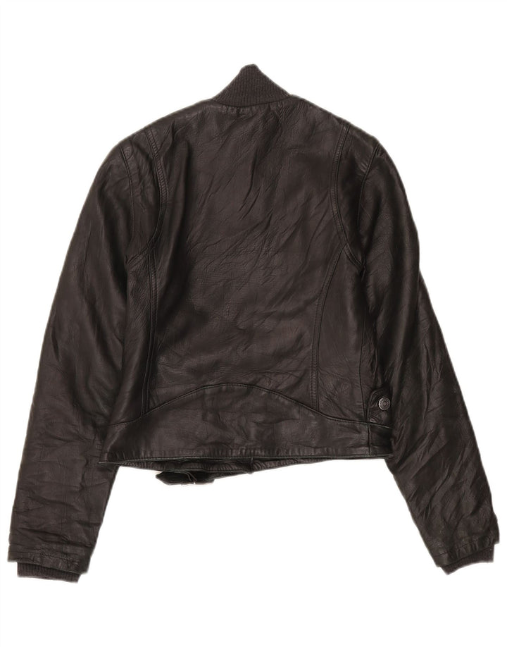 PINKO Womens Leather Jacket UK 8 Small Black Leather