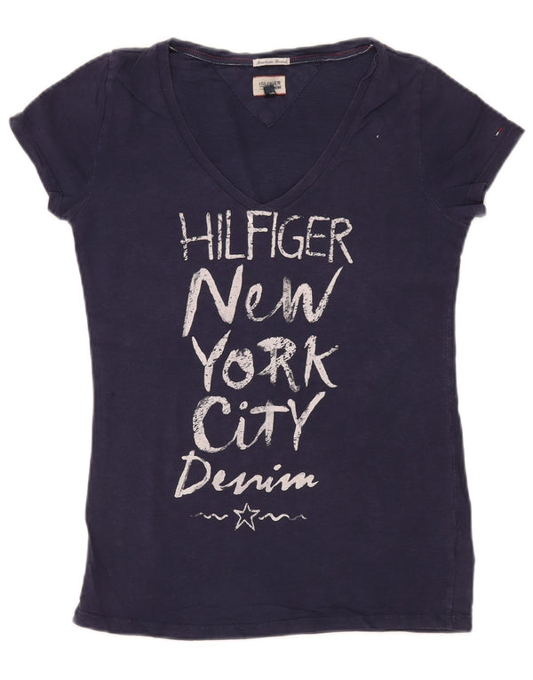 Tommy Hilfiger Camiseta gráfica para mujer Top UK 10 Small Azul marino Algodón