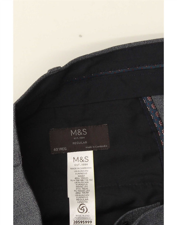 Marks & Spencer Pantalón de traje regular para hombre W40 L31 Poliéster azul