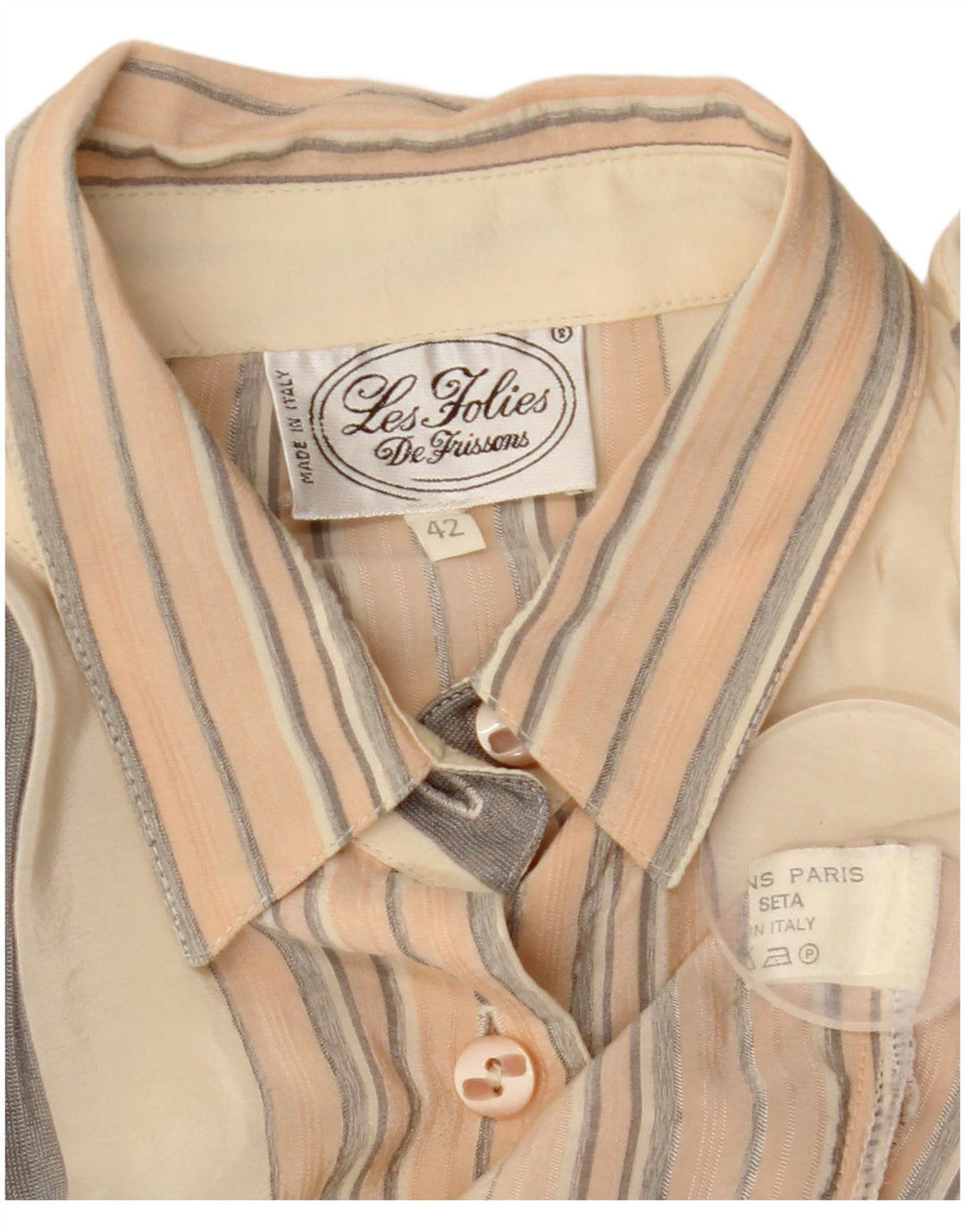 VINTAGE Blusa camisera extragrande para mujer IT 42 Seda a rayas beige medio