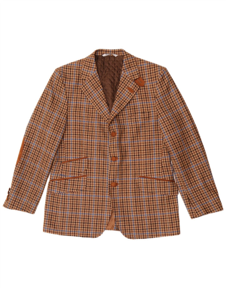 Chaqueta blazer bostoniana de 3 botones para hombre IT 52 XL Lana de pata de gallo marrón