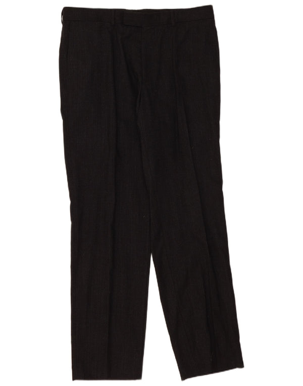 Hugo Boss Pantalón de traje con pinzas para hombre EU 54 2XL W36 L34 Lana a rayas negras
