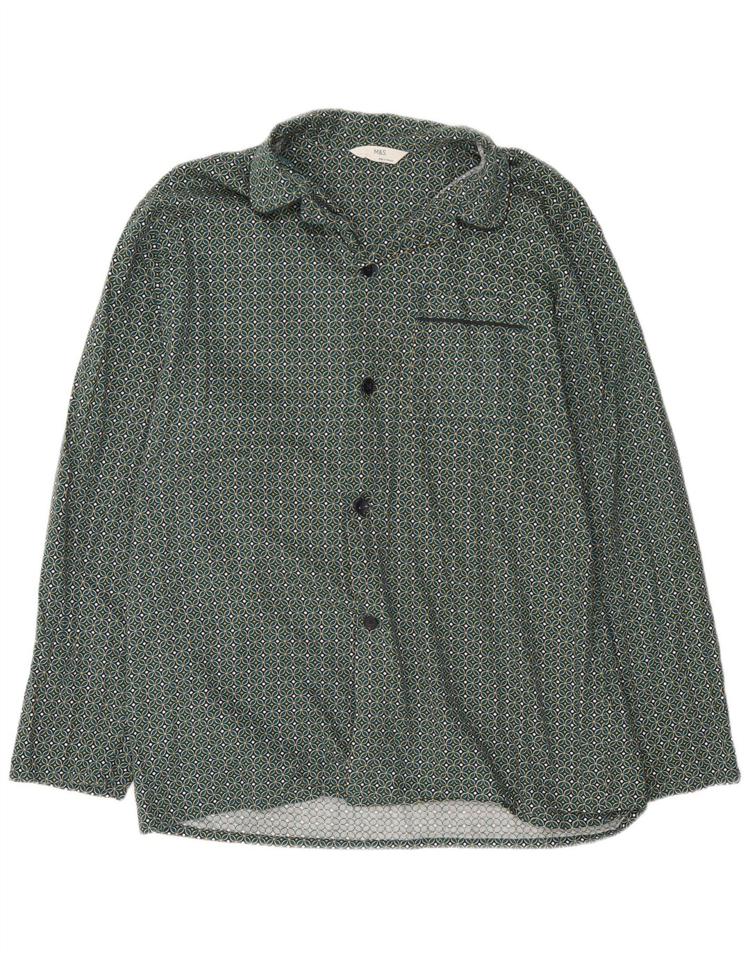 Marks & Spencer - Camisa para hombre de algodón geométrico verde grande