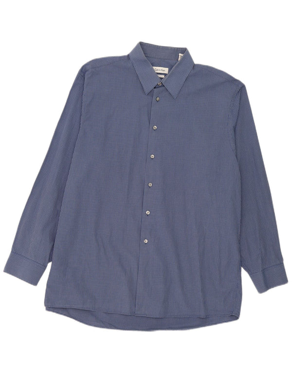Calvin Klein Camisa de corte regular para hombre Talla 17 XL Algodón a cuadros azul marino