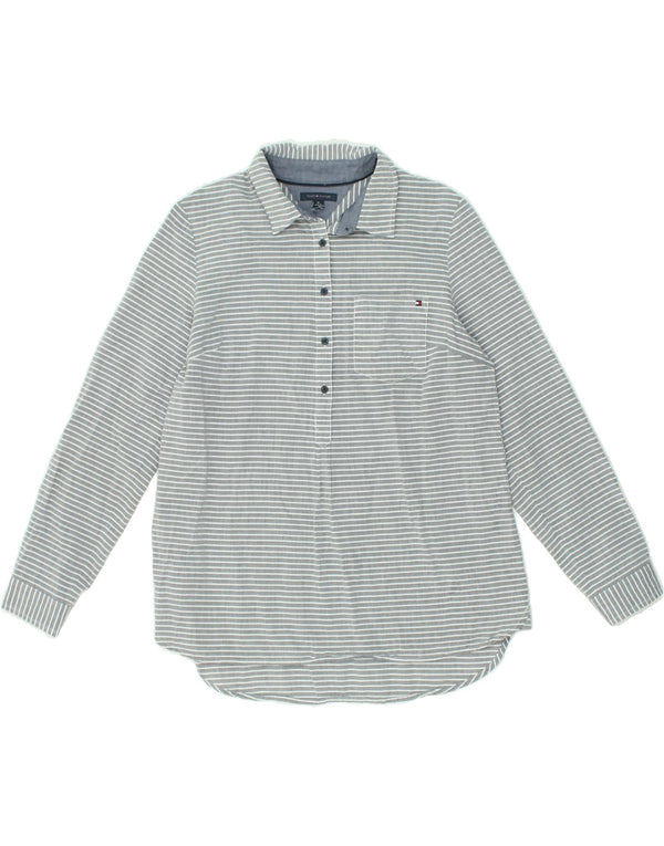 TOMMY HILFIGER Womens Pullover Shirt UK 14 Medium Grey Striped Cotton