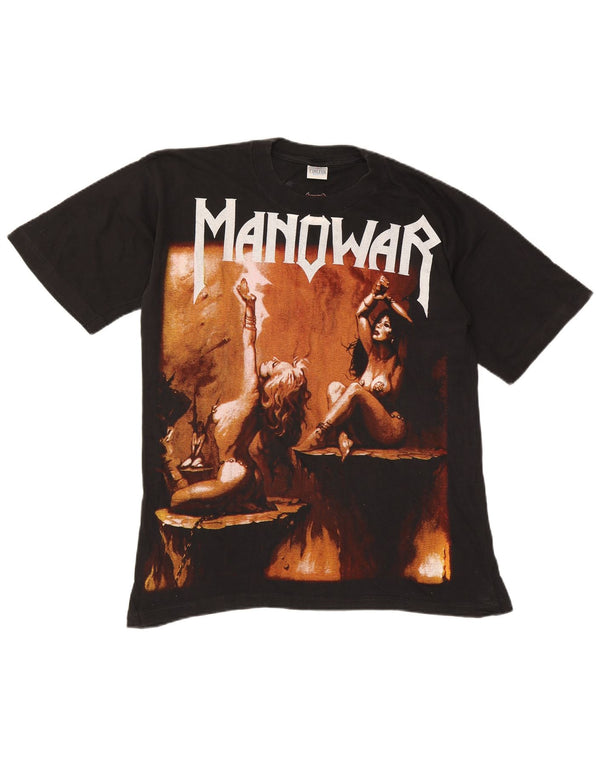 Vintage Hombres Manowar El Triunfo De Steel Tour 94 Camiseta Top Medio Negro