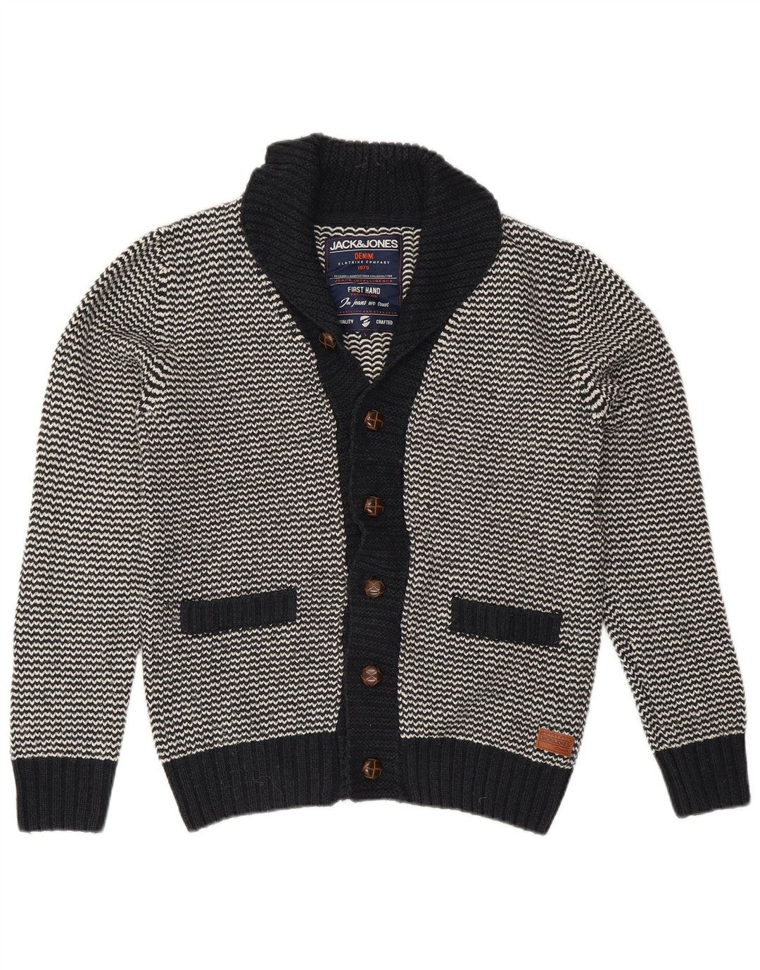 Jack & Jones Mens Cardigan Suéter Grande Negro Chevron Acrílico