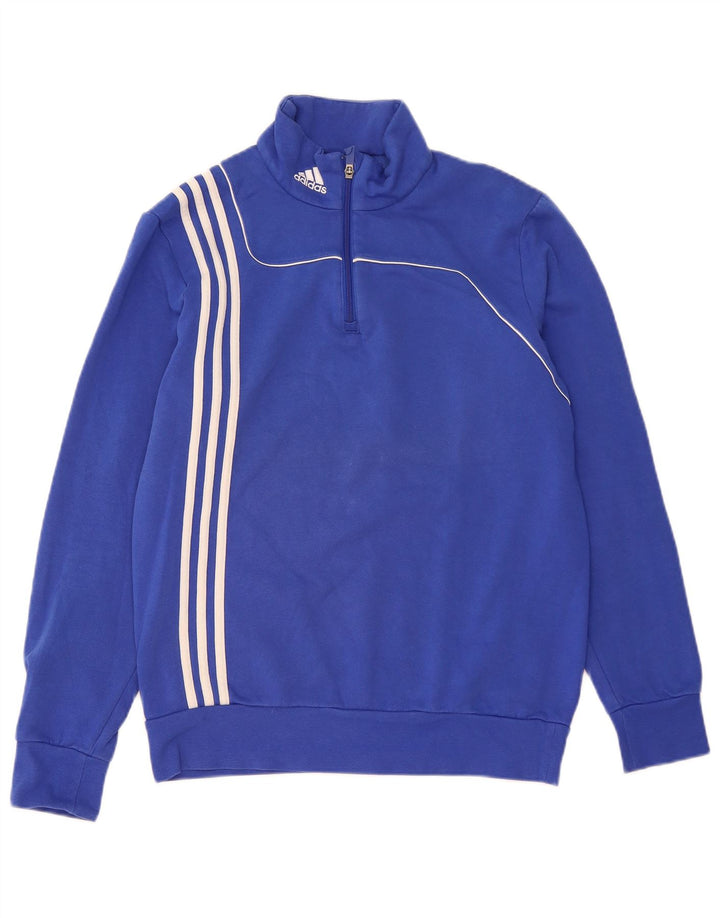 ADIDAS Hombre Zip Neck Sudadera Jumper Algodón Azul Medio