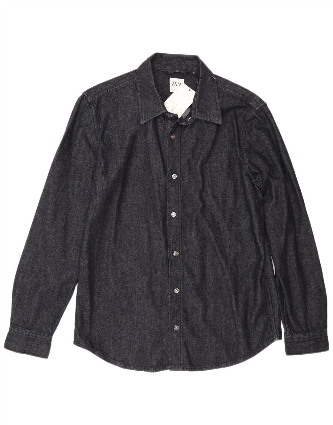Zara Hombre Camisa Vaquera Grande Azul Marino Algodón