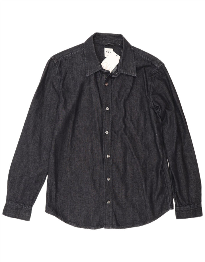 Zara Hombre Camisa Vaquera Grande Azul Marino Algodón