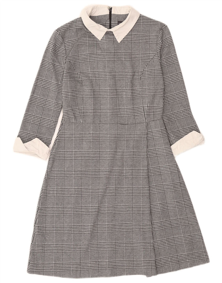 Marks & Spencer Vestido acampanado para mujer UK 10 Small Black Houndstooth