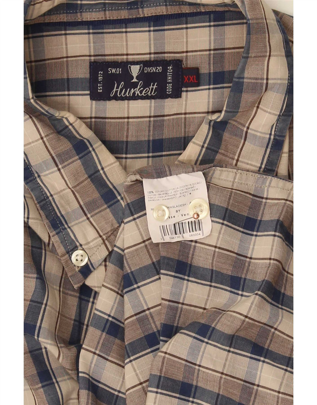 Camisa vintage para hombre 2XL Algodón a cuadros marrón