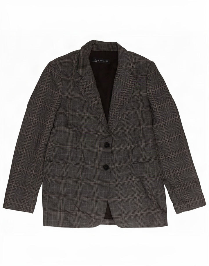 Zara Mujer Chaqueta Blazer De 2 Botones UK 10 Small Gris Pata De Gallo Poliéster
