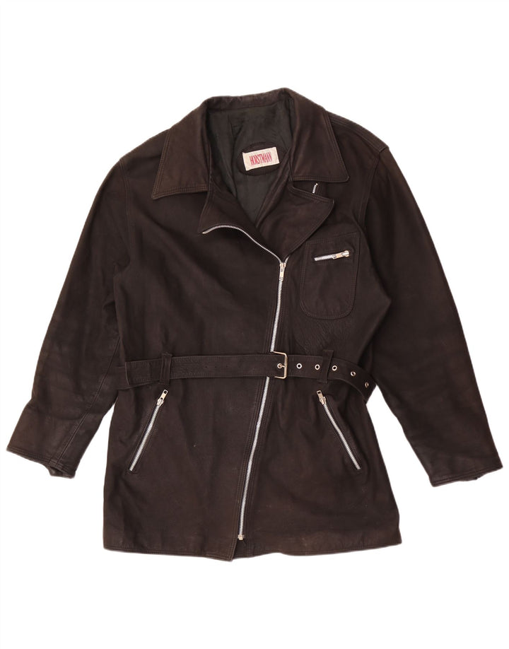 Vintage mujer chaqueta de cuero Reino Unido 20 2XL marrón