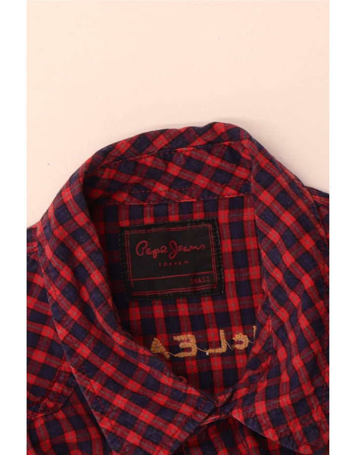 PEPE Jeans Camisa de franela gráfica para hombre de algodón a cuadros rojo pequeño