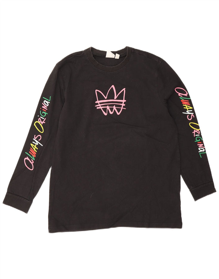 Adidas Mujer Gráfico Top Manga Larga UK 44 Mediano Negro Algodón