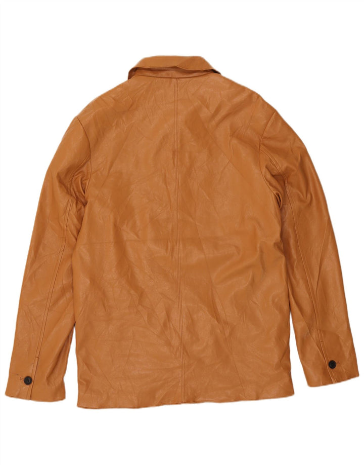 Zara Mens Chaqueta De Piel Sintética UK 36 Small Marrón Poliuretano