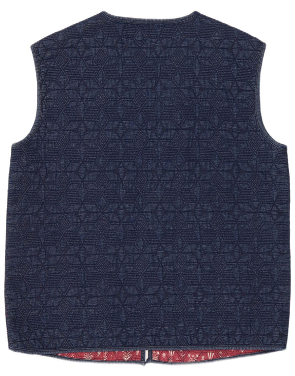 Vintage Womens Oversized Open Gilet UK 16 Large Navy Blue Geometric Cotton