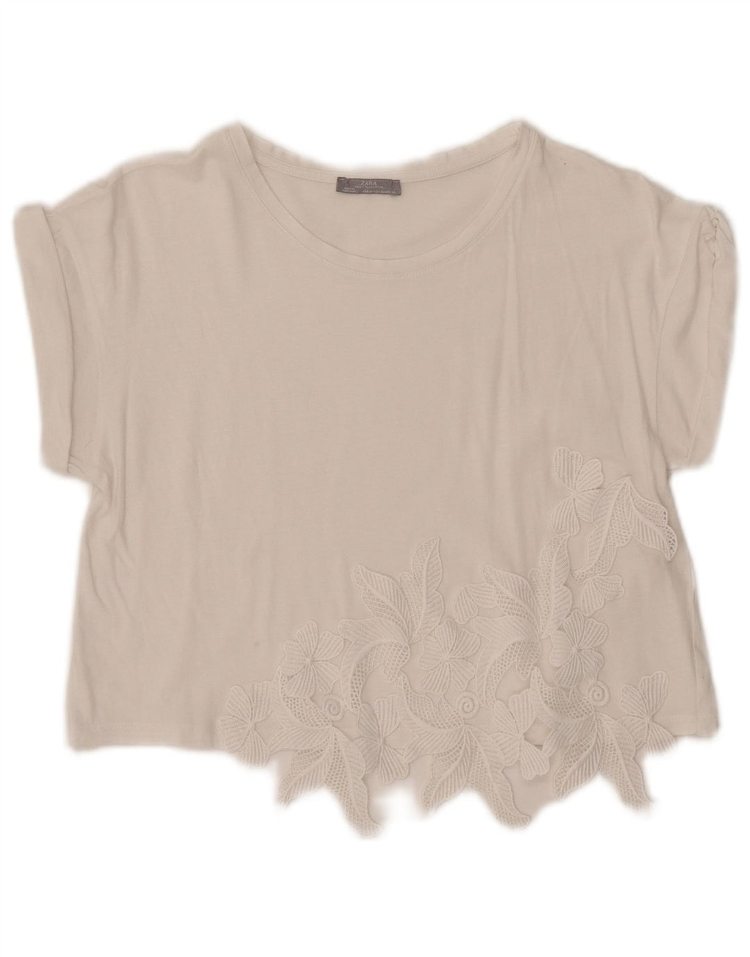 Zara Mujer Blusa Corta Top Reino Unido 42 Medio Blanco Floral