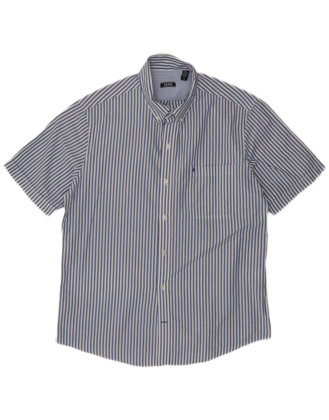 IZOD Camisa de manga corta para hombre de algodón a rayas azules grandes