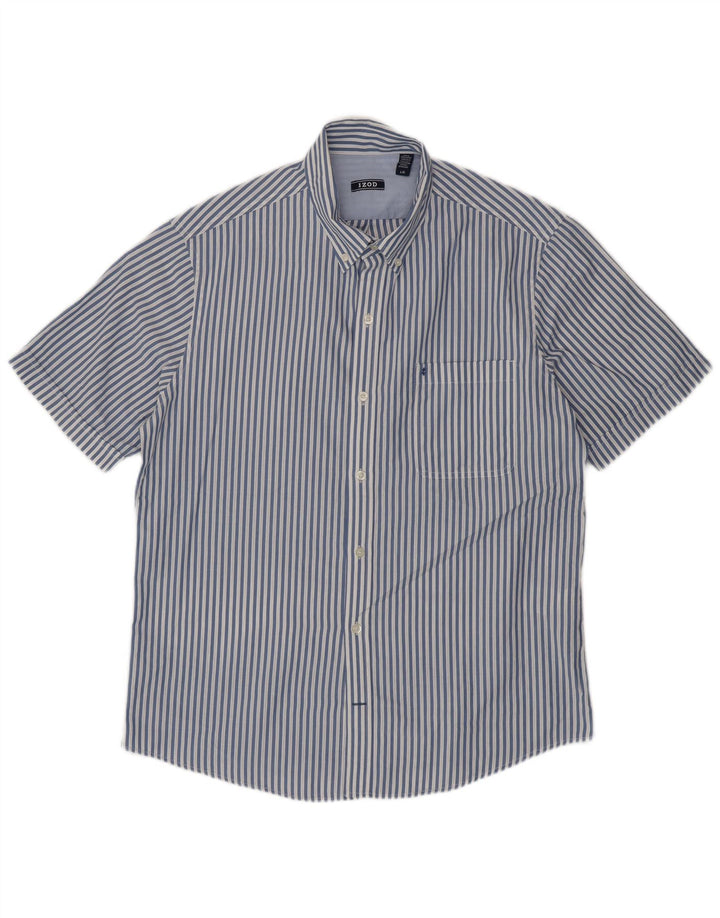 IZOD Camisa de manga corta para hombre de algodón a rayas azules grandes