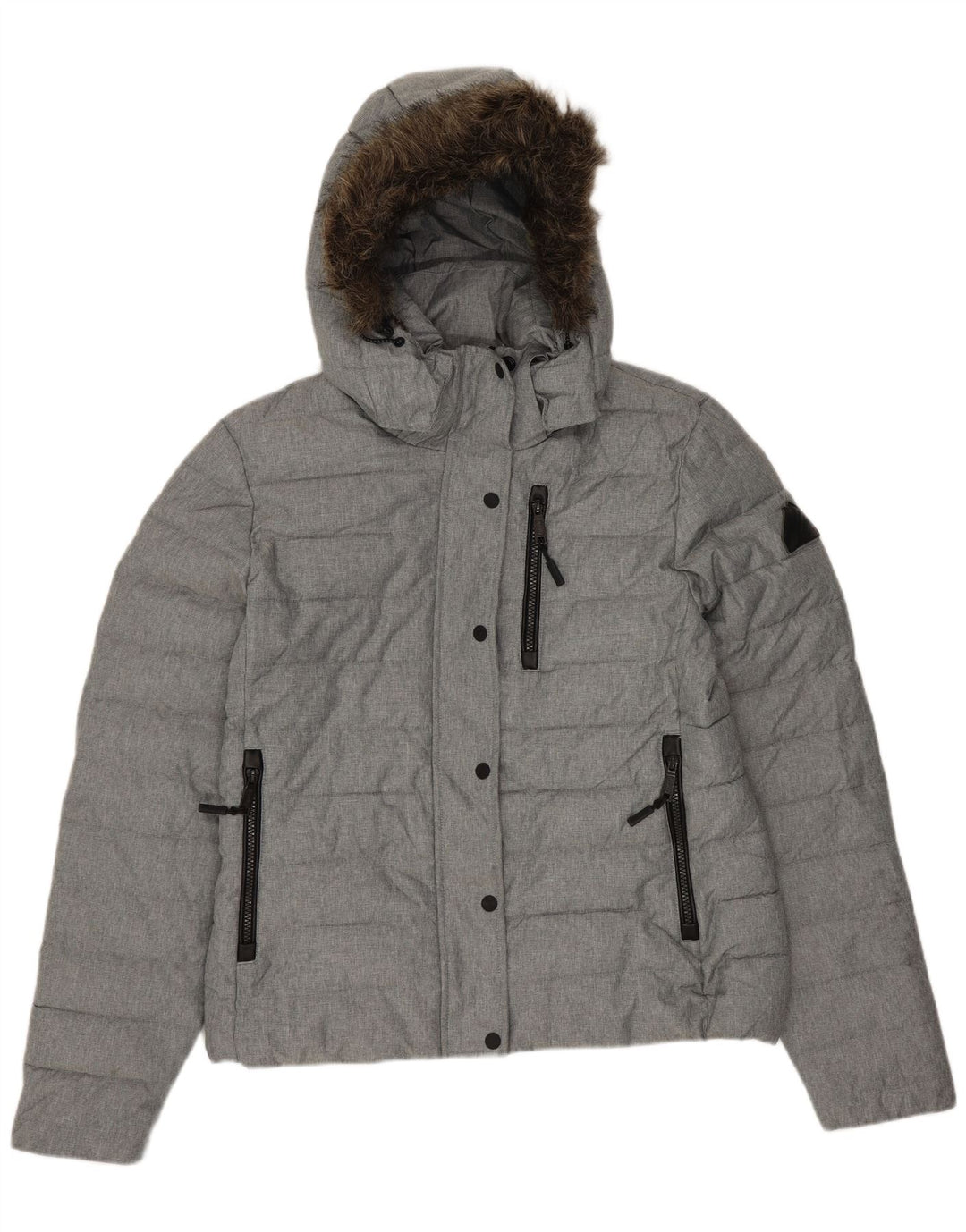 SUPERDRY Chaqueta acolchada con capucha para mujer UK 44 Poliéster gris grande