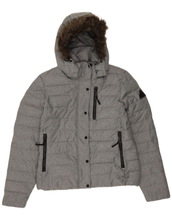 SUPERDRY Chaqueta acolchada con capucha para mujer UK 44 Poliéster gris grande