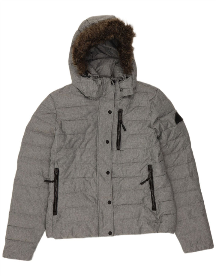 SUPERDRY Chaqueta acolchada con capucha para mujer UK 44 Poliéster gris grande