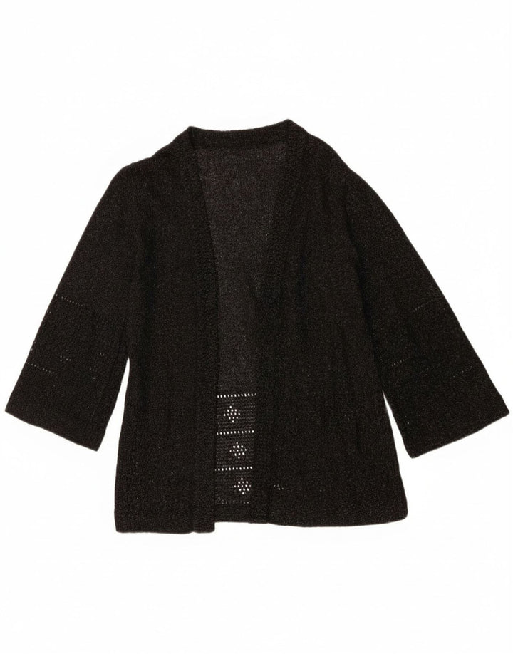 Vintage mujer 3/4 manga abierta cardigan suéter Reino Unido 12 medio negro moteado