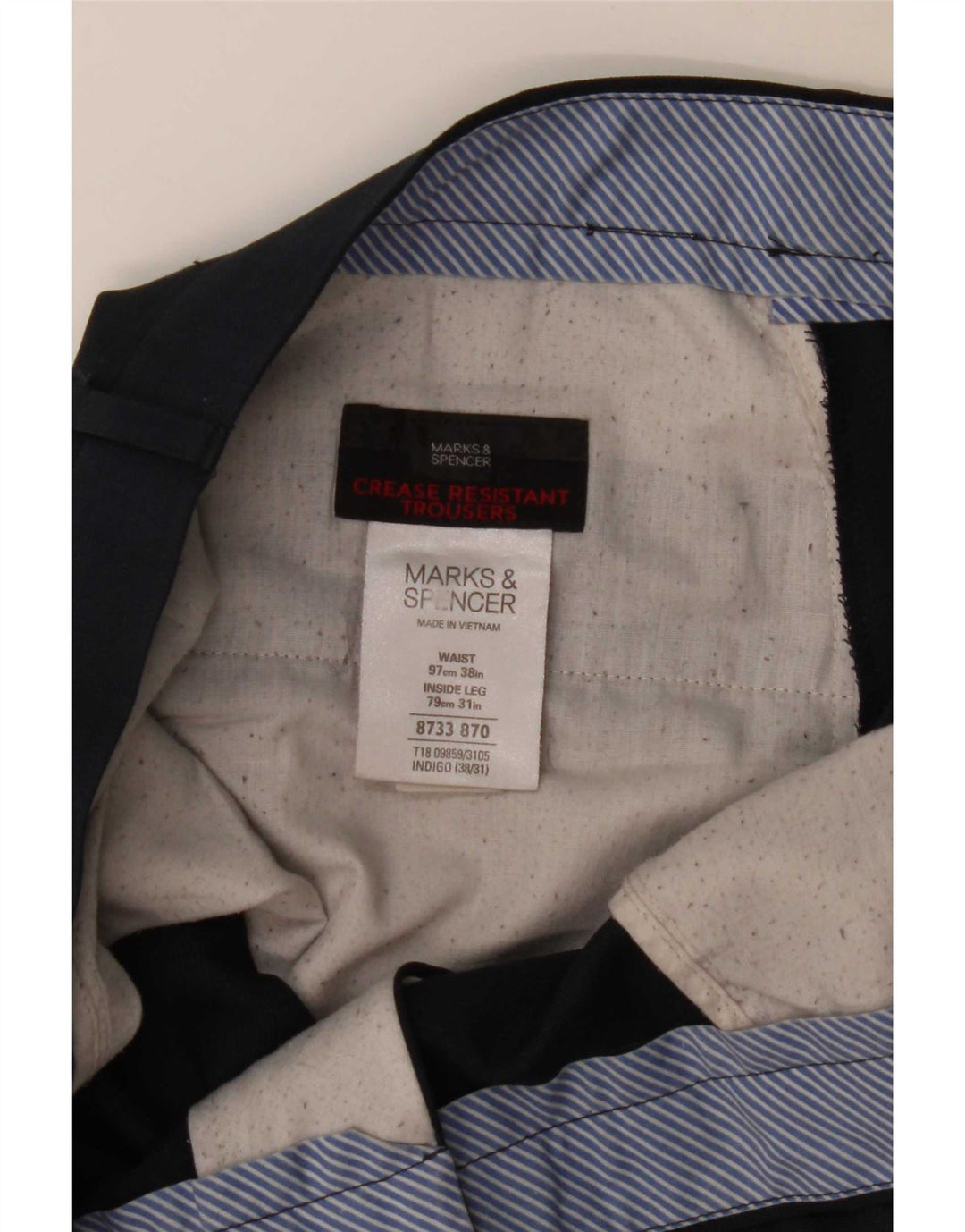 Marks & Spencer Pantalón de traje recto para hombre W38 L31 Poliéster azul marino