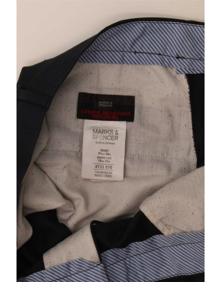 Marks & Spencer Pantalón de traje recto para hombre W38 L31 Poliéster azul marino
