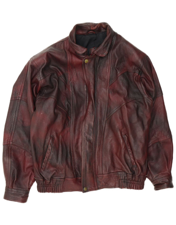 Vintage chaqueta de cuero para hombre Reino Unido 42 XL Borgoña Tie Dye