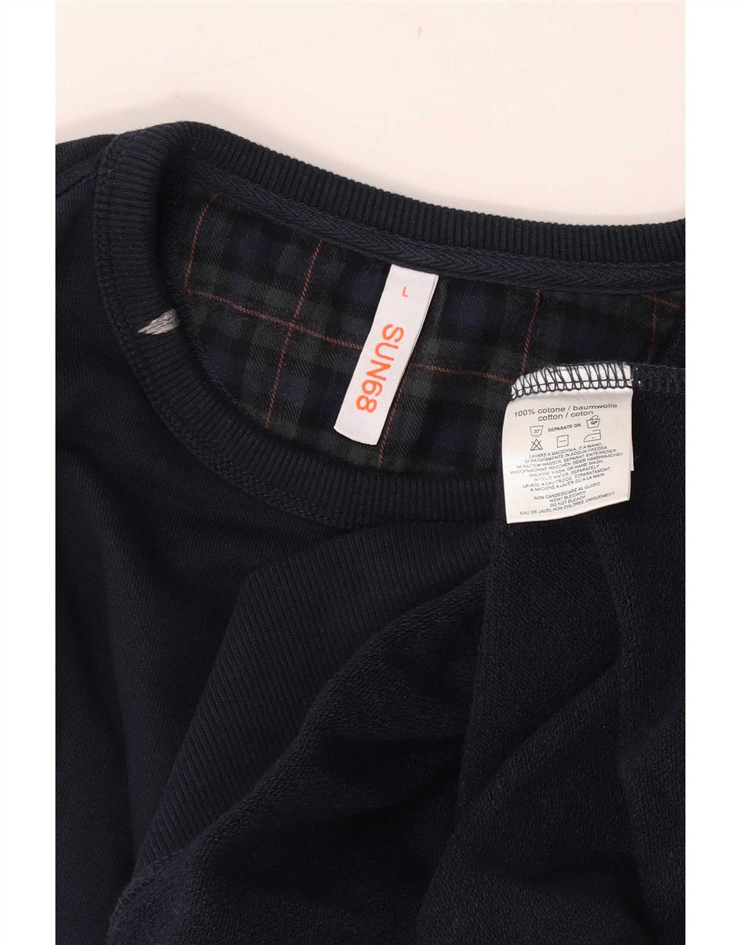 Sun68 Hombre Sudadera Jumper Grande Azul Marino Cuadros Algodón
