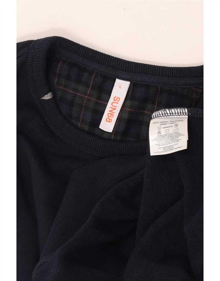 Sun68 Hombre Sudadera Jumper Grande Azul Marino Cuadros Algodón