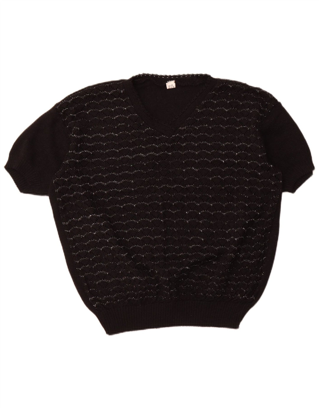 VINTAGE Jersey de manga corta con cuello en V para mujer UK 18 XL Rayas negras