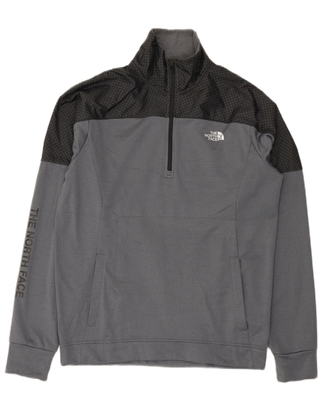The North Face Sudadera con gráfico gráfico para hombre, jersey pequeño en bloques de color gris