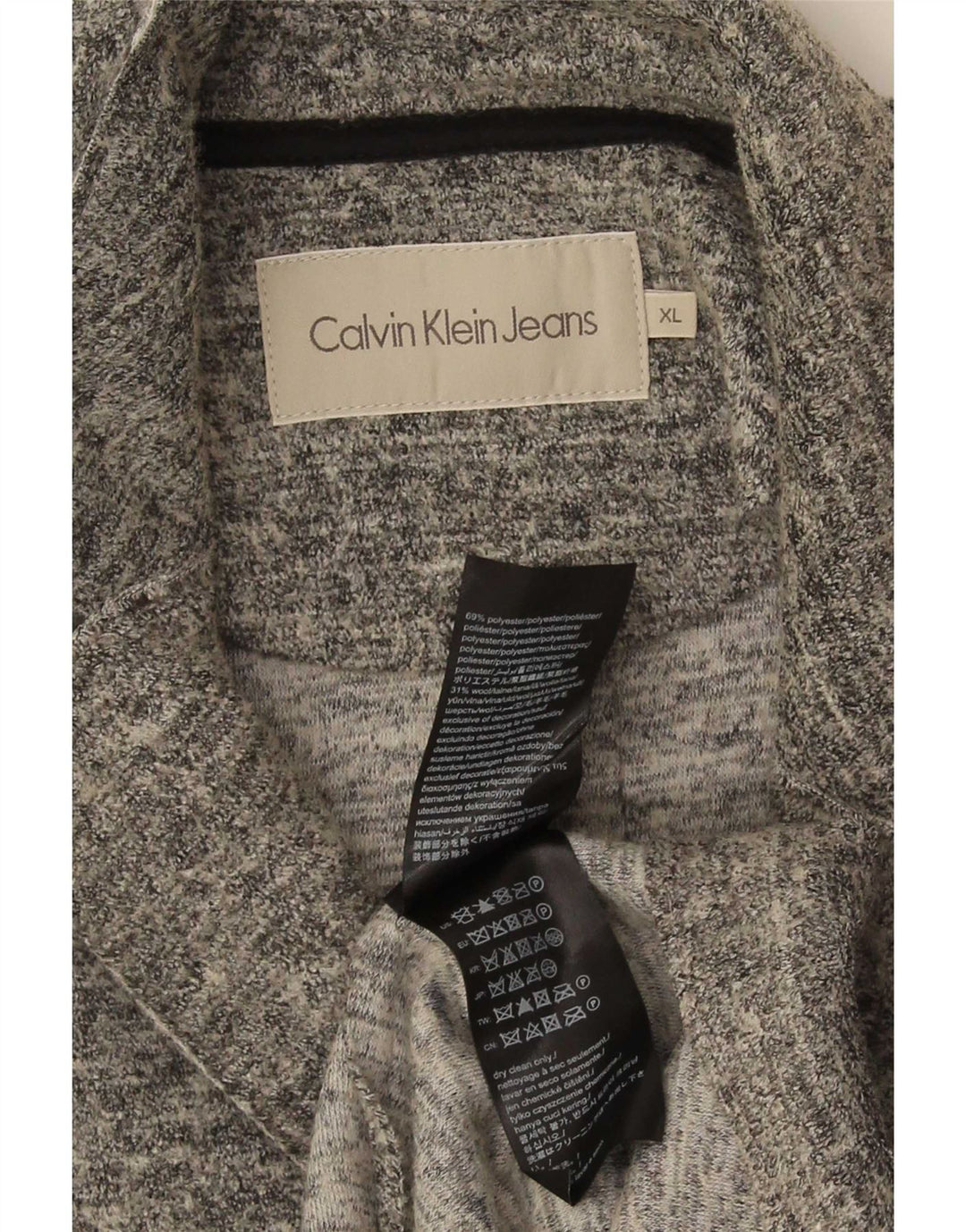 Calvin Klein Jeans Abrigo para mujer UK 40 XL Poliéster moteado gris