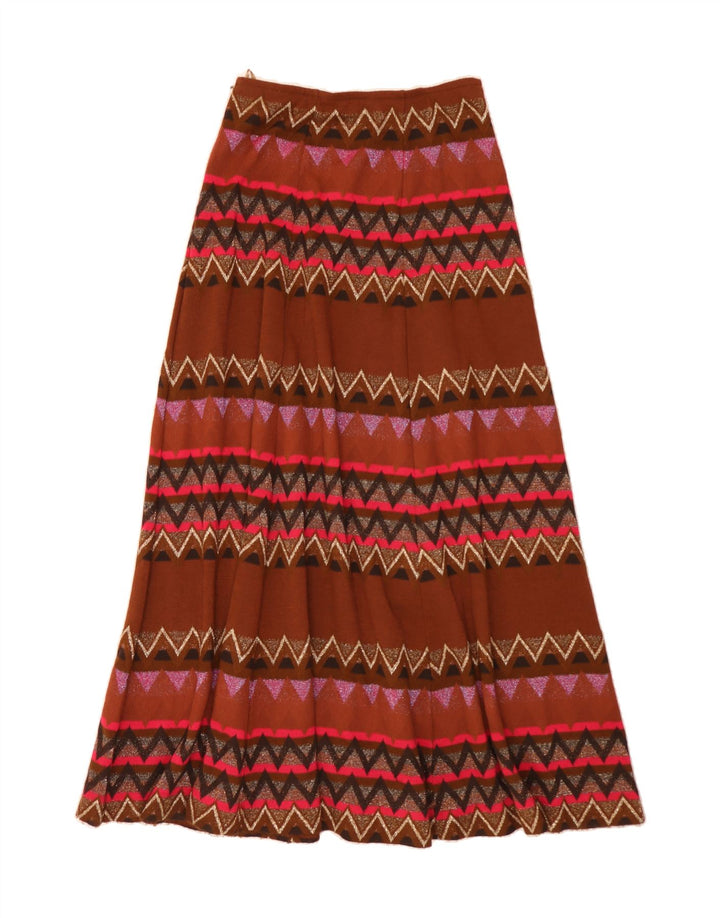 VINTAGE Mujer Maxi Falda Acampanada IT 42 Mediana W30 Geométrica Multicolor